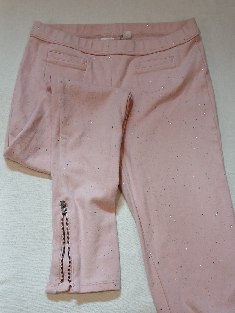 GAP Thick Pink Girls Sparkle Leggings with Ankle Zipper